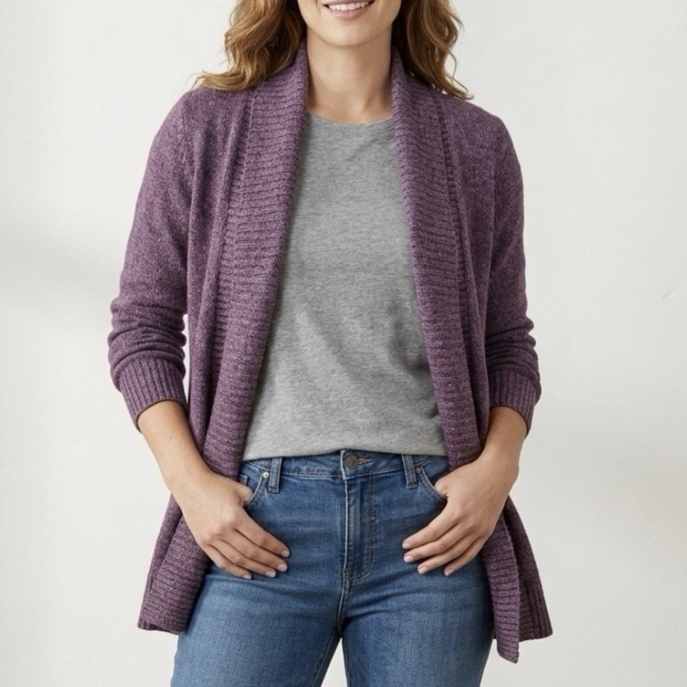 LL Bean Purple Lightweight Open Front Cotton Cardigan Sweater Size SMALL